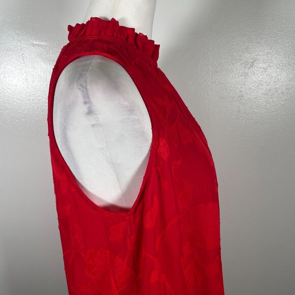 Michael Kors Blouse Top Womens Large Red Embossed Floral Shirred Neck Sleeveless - Picture 13 of 15